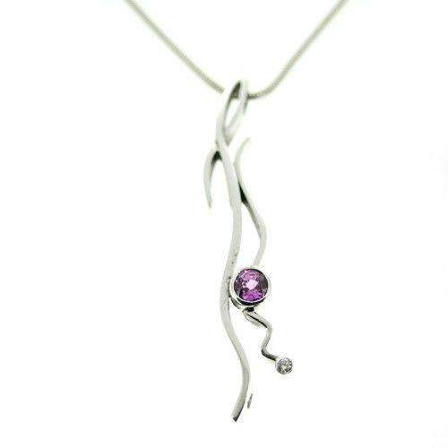 One Off 9ct White Gold, Tourmaline &amp; Diamond Pendant-Ogham Jewellery