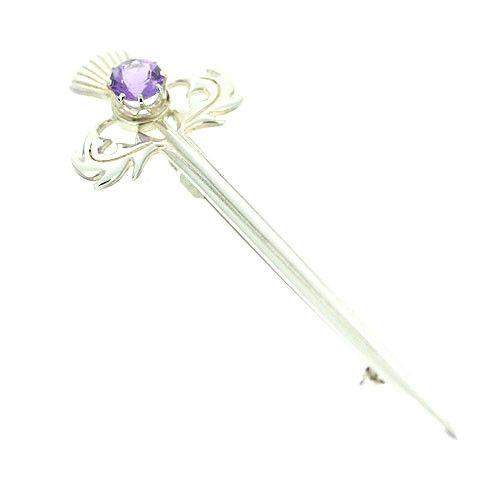 Ortak Sterling Silver Kilt Pin - Amethyst-OB13-Ogham Jewellery