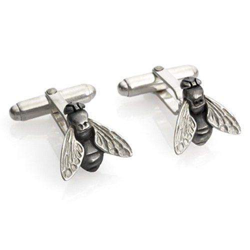 Oxidized Silver Fly Cufflinks - Chris Hawkins-Ogham Jewellery