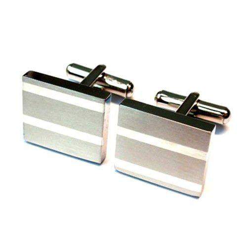 Sale Mens Titanium Cufflinks white stripes-Ogham Jewellery