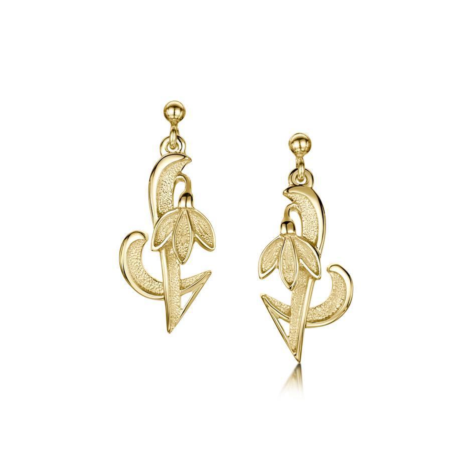 Sheila Fleet 9 Carat Yellow Gold Snowdrop Earrings - EX226-Ogham Jewellery
