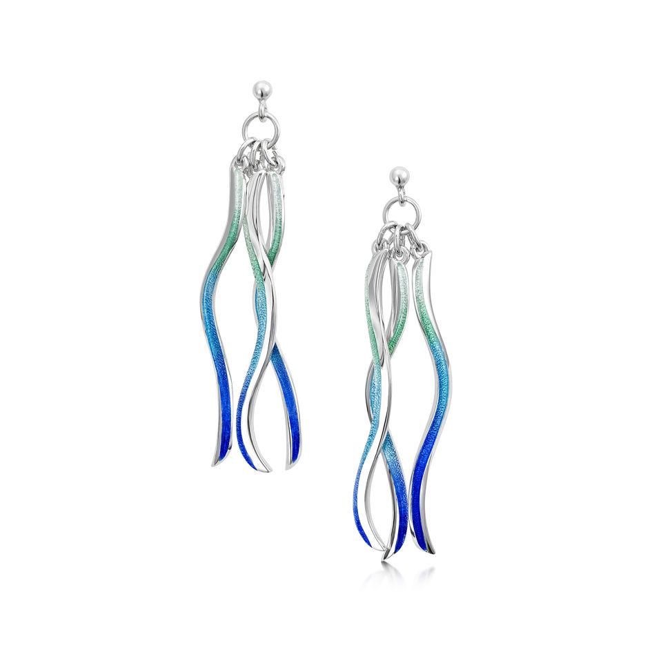 Sheila Fleet Atlantic Swell Silver and Enamel Earrings - EEXXX170-Ogham Jewellery