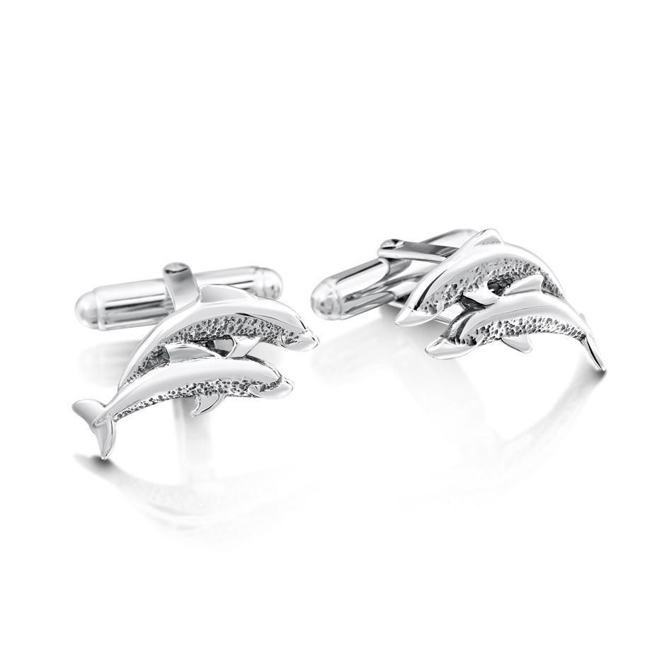 Sheila Fleet Silver Dolphin Cufflinks - CL10-Ogham Jewellery