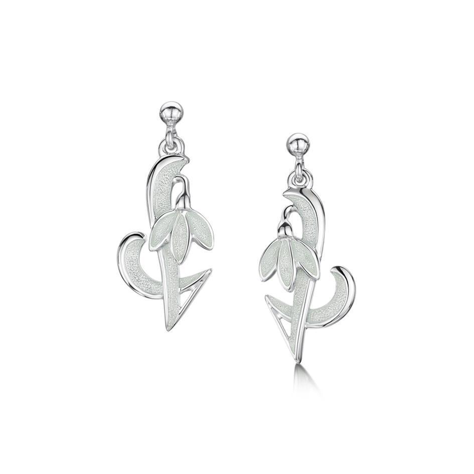 Sheila Fleet Silver & Enamel Snowdrop Earrings - EEX226-Ogham Jewellery