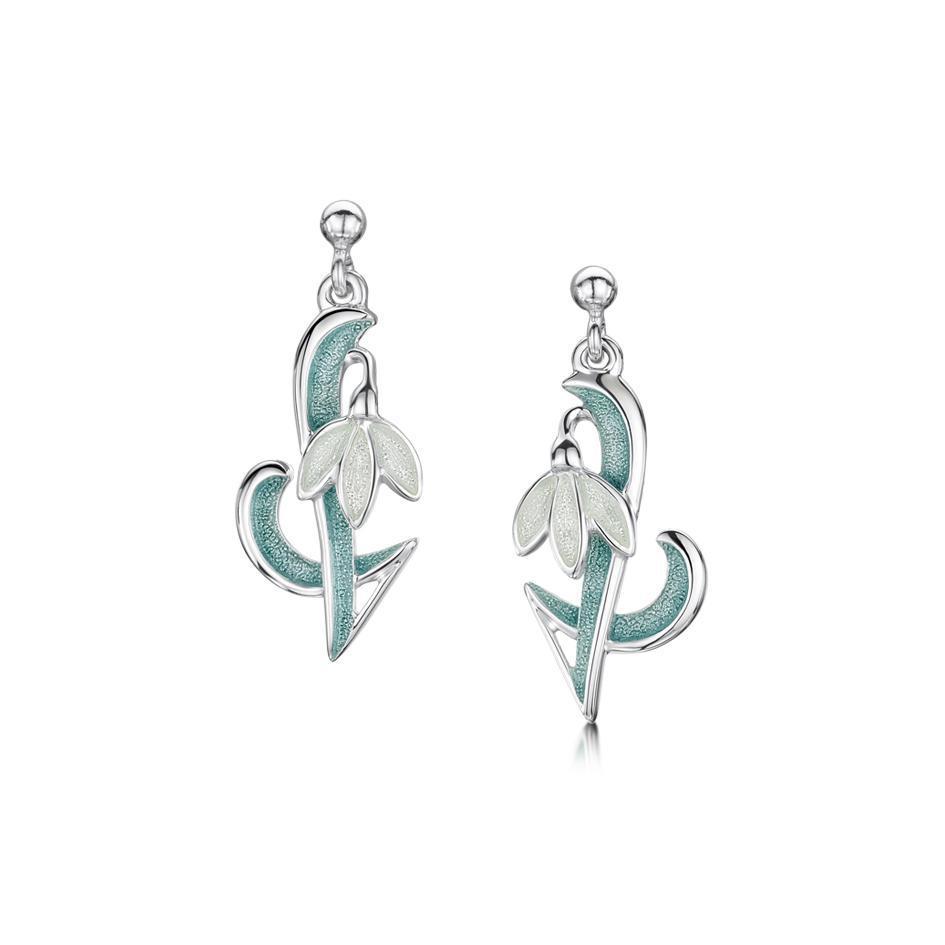 Sheila Fleet Silver &amp; Enamel Snowdrop Earrings - EEX226-Ogham Jewellery