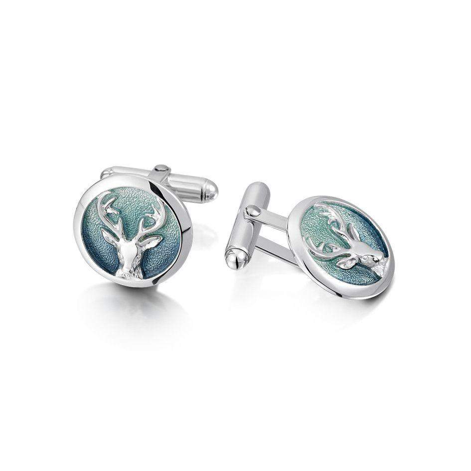 Sheila Fleet Stags Head Silver & Enamel Cufflink - ECL64-Ogham Jewellery
