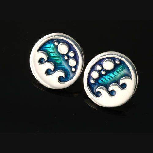 Shetland Silver And Enamel Bubble Wave Earrings SSE661S-Ogham Jewellery