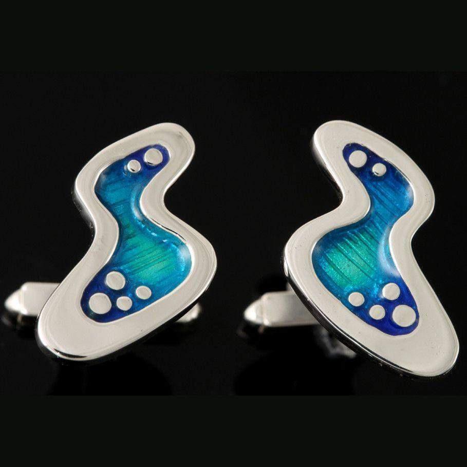 Shetland Silver And Enamel Seascape Bubble Cufflinks SSC555-Ogham Jewellery