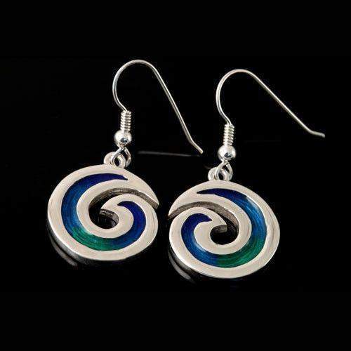 Shetland Silver And Enamel Wave Earrings SSE22D-Ogham Jewellery