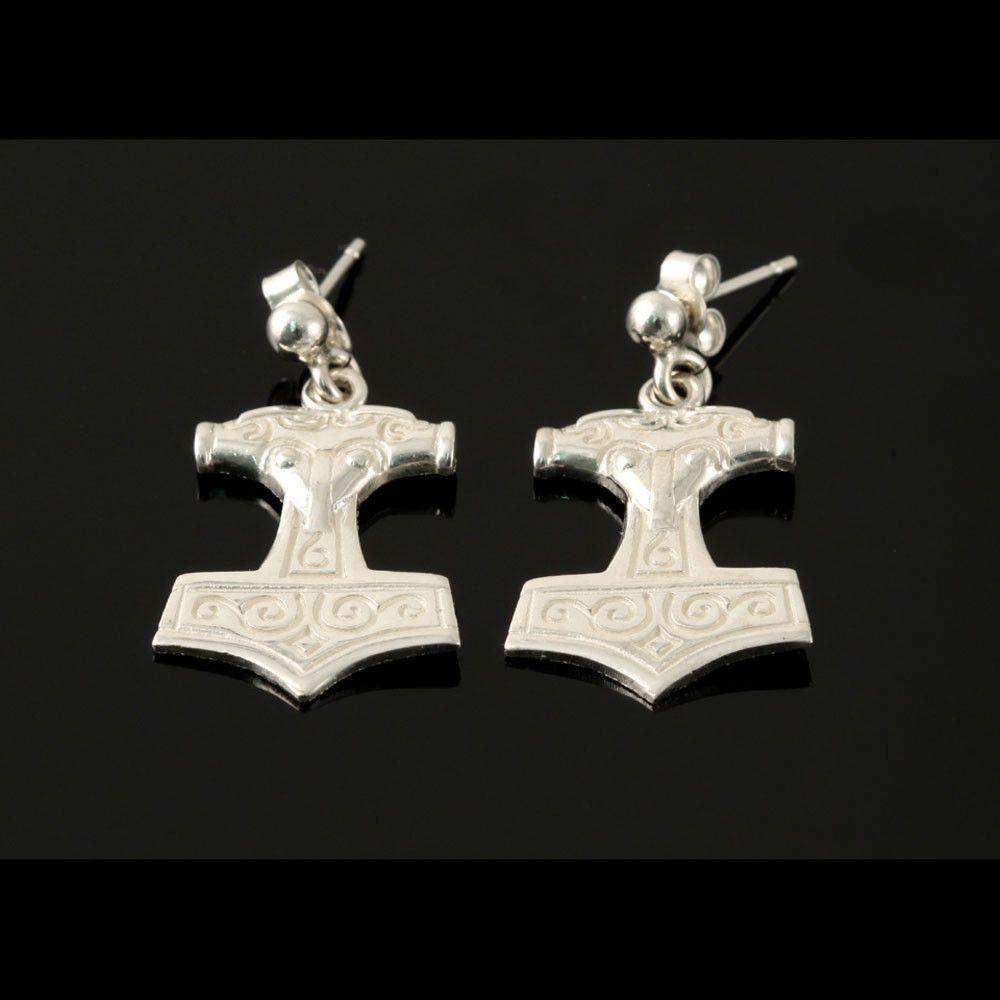 Shetland Silver Or Gold Thor's Hammer Earrings - E566-S-D-Ogham Jewellery