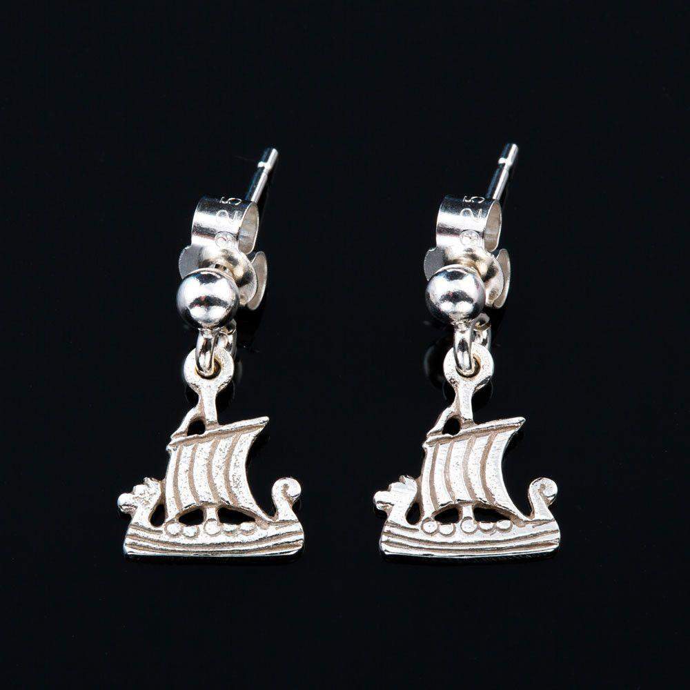 Shetland Silver Or Gold Viking Long Ship Drop Earrings - E66D-s-Ogham Jewellery