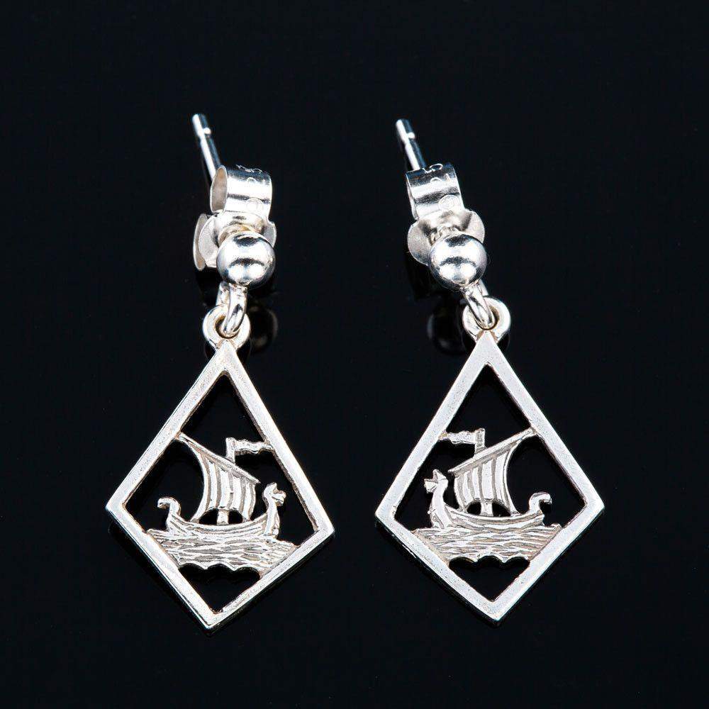 Shetland Silver Or Gold Viking Long Ship Earrings - E40-s-Ogham Jewellery