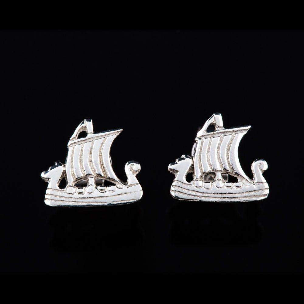 Shetland Silver Or Gold Viking Long Ship Stud Earrings - E66S-s-Ogham Jewellery