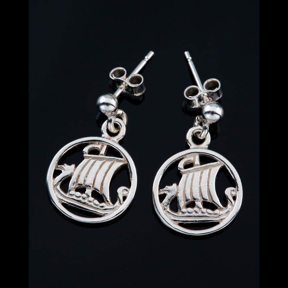 Shetland Silver Or Gold Viking Ship Earrings - E99D-s-Ogham Jewellery