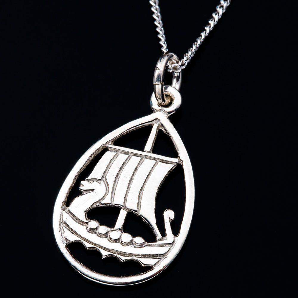 Shetland Silver Or Gold Viking Ship Pendant - P55-s-Ogham Jewellery