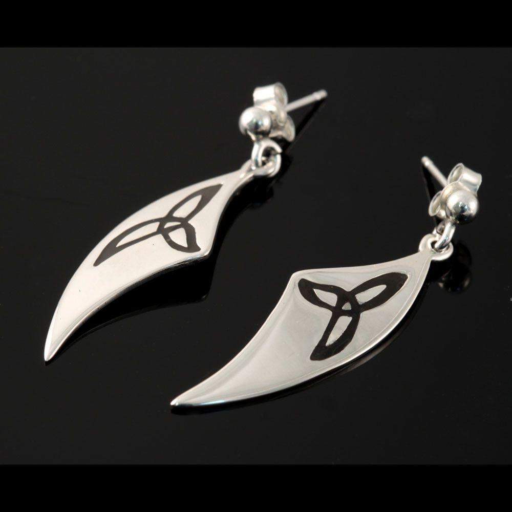 Shetland Silver Triquetra Curved Earrings - E730D-Ogham Jewellery