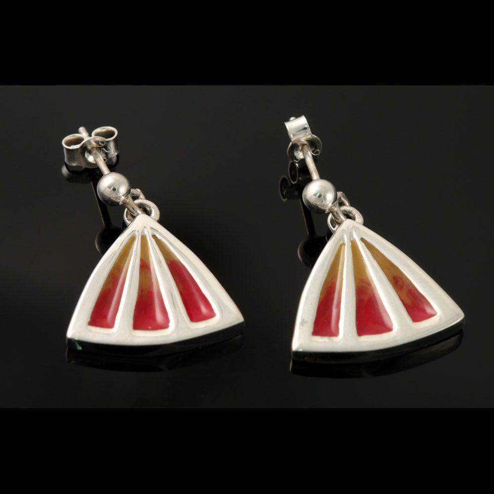 Shetland Sterling Silver And Enamel Celtic Fire Triangle Earrings - CFE12-s-CF-Ogham Jewellery