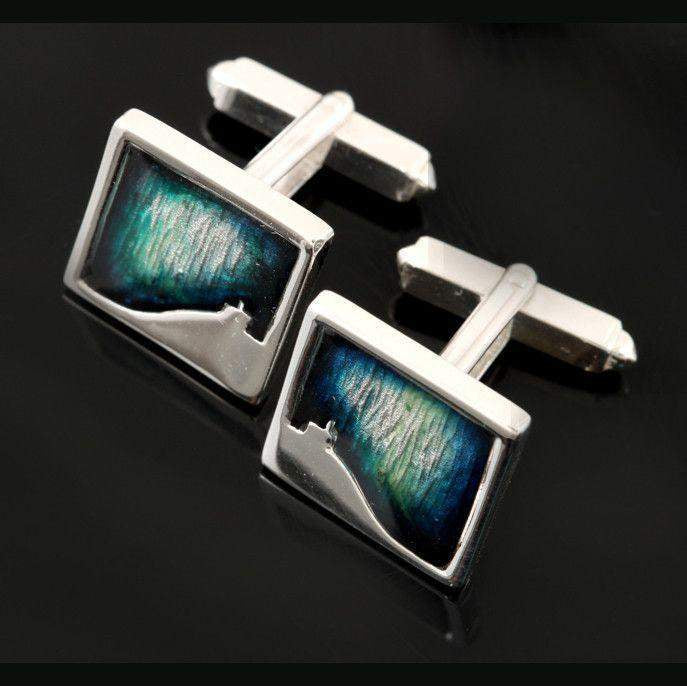 Shetland Sterling Silver And Enamel Mirrie Dancers Small Square Cufflinks - MDC21-Ogham Jewellery