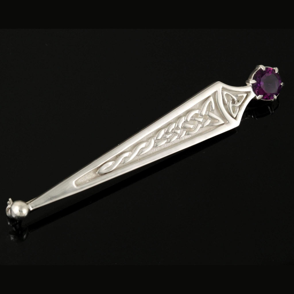 Shetland Sterling Silver Or 9ct Yellow Gold Amethyst Celtic kilt Pin - K7/A-S-Ogham Jewellery