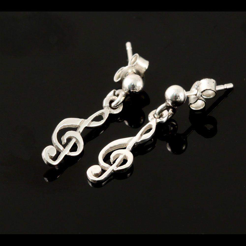 Shetland Sterling Silver Or Gold Mini Treble Clef Musical Note Earrings - E59-s-d-Ogham Jewellery