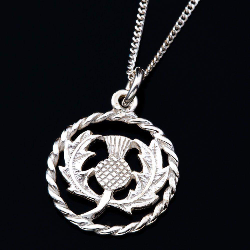 Shetland Sterling Silver Or Gold Round Twist Thistle Pendant - P323-s-Ogham Jewellery