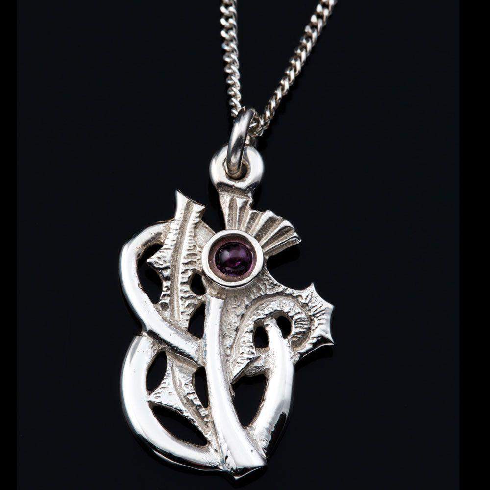 Shetland Sterling Silver Or Gold Scottish Thistle Amethyst Pendant - P325-s-Ogham Jewellery