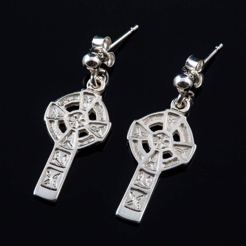 Shetland Sterling Silver Or Gold Traditional Celtic Cross Earrings - E28D-S-Ogham Jewellery
