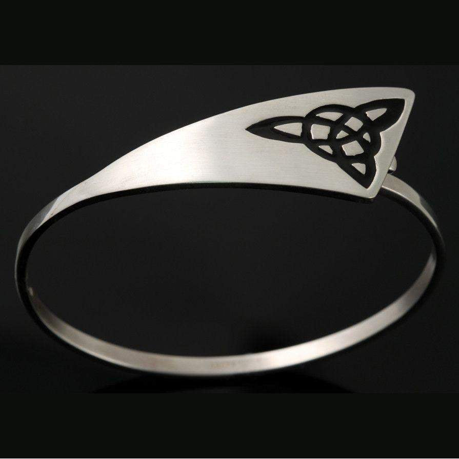 Shetland Sterling Silver Triquetra Triangle Bangle - BA723-Ogham Jewellery