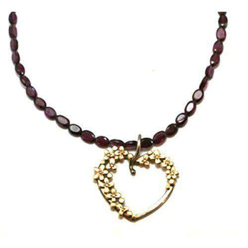 Silver, 9ct Gold & Garnets Necklace & Earrings Set