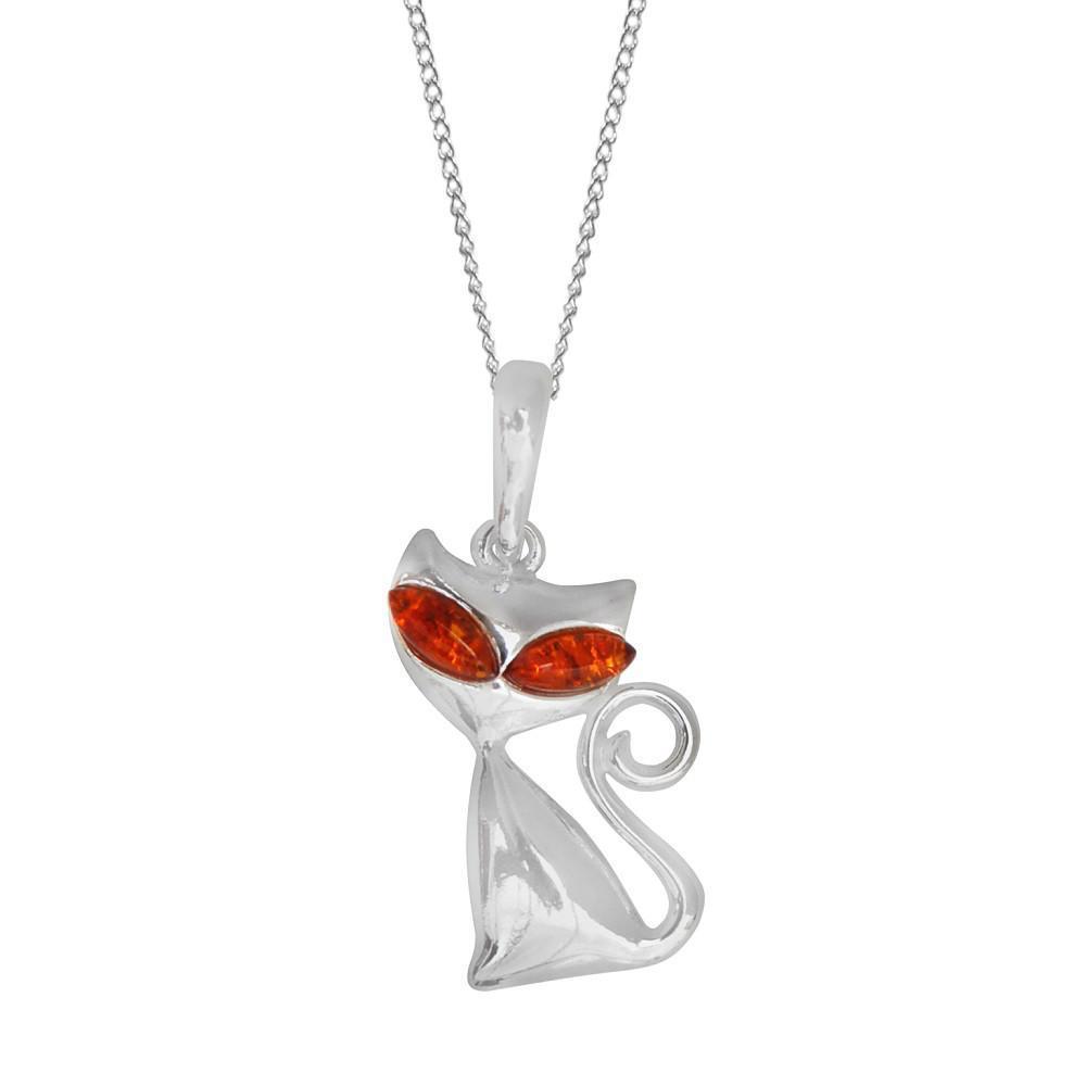 Silver & Amber Cat Pendant - Goldmajor-Ogham Jewellery