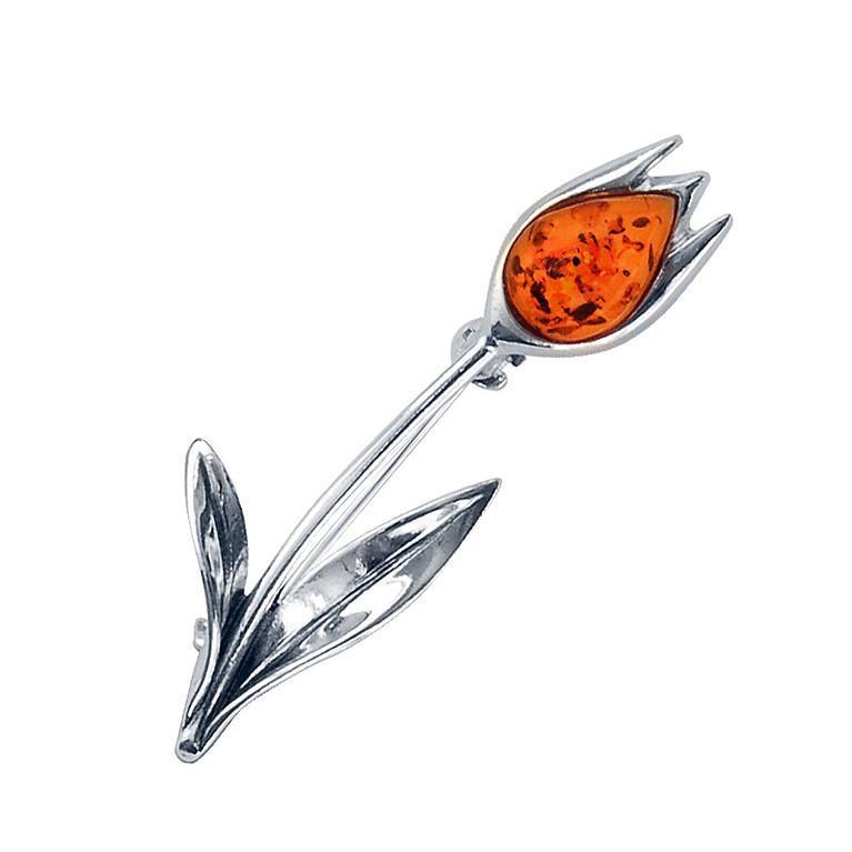 Silver & Amber Coloured Tulip Brooch - Goldmajor-Ogham Jewellery