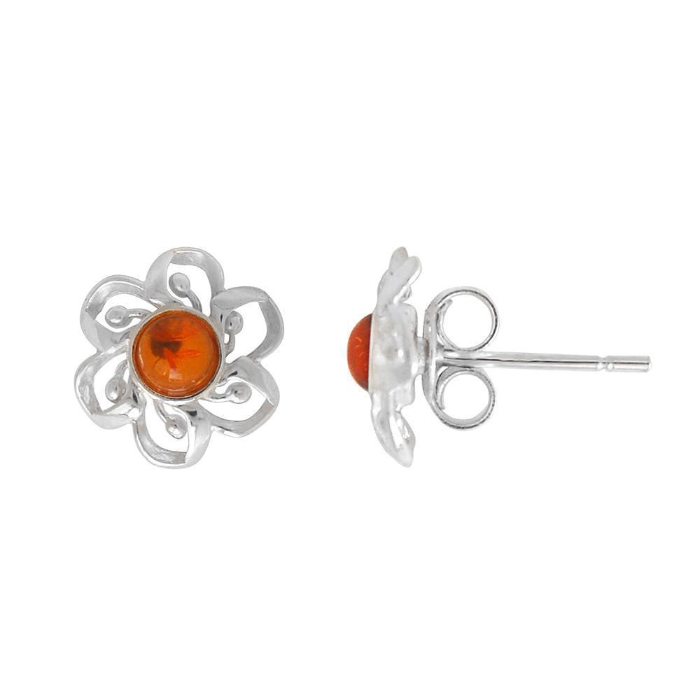 Silver & Amber Flower Earrings - Goldmajor-Ogham Jewellery