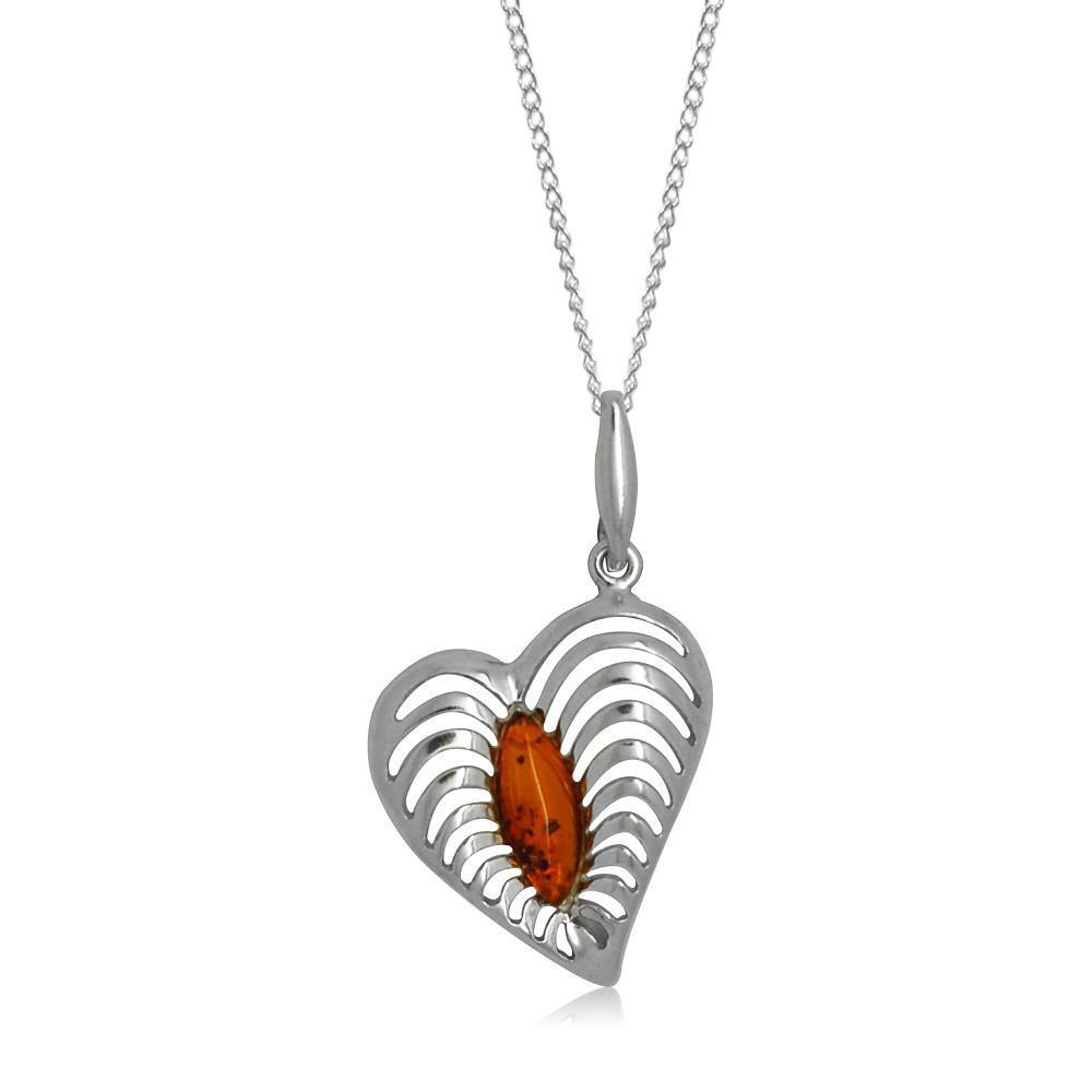 Silver & Amber Heart Pendant - Goldmajor-Ogham Jewellery