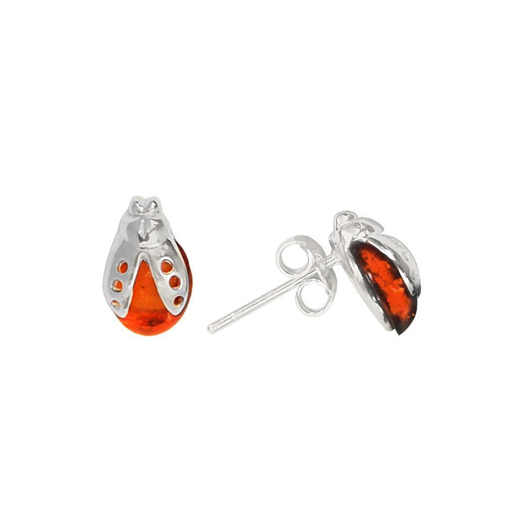 Silver & Amber Ladybird Earrings - Goldmajor-Ogham Jewellery