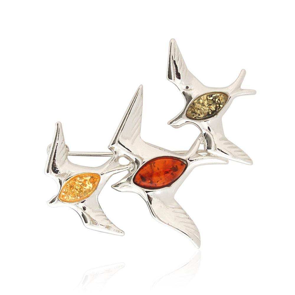 Silver & Amber Swallow Brooch - Goldmajor-Ogham Jewellery