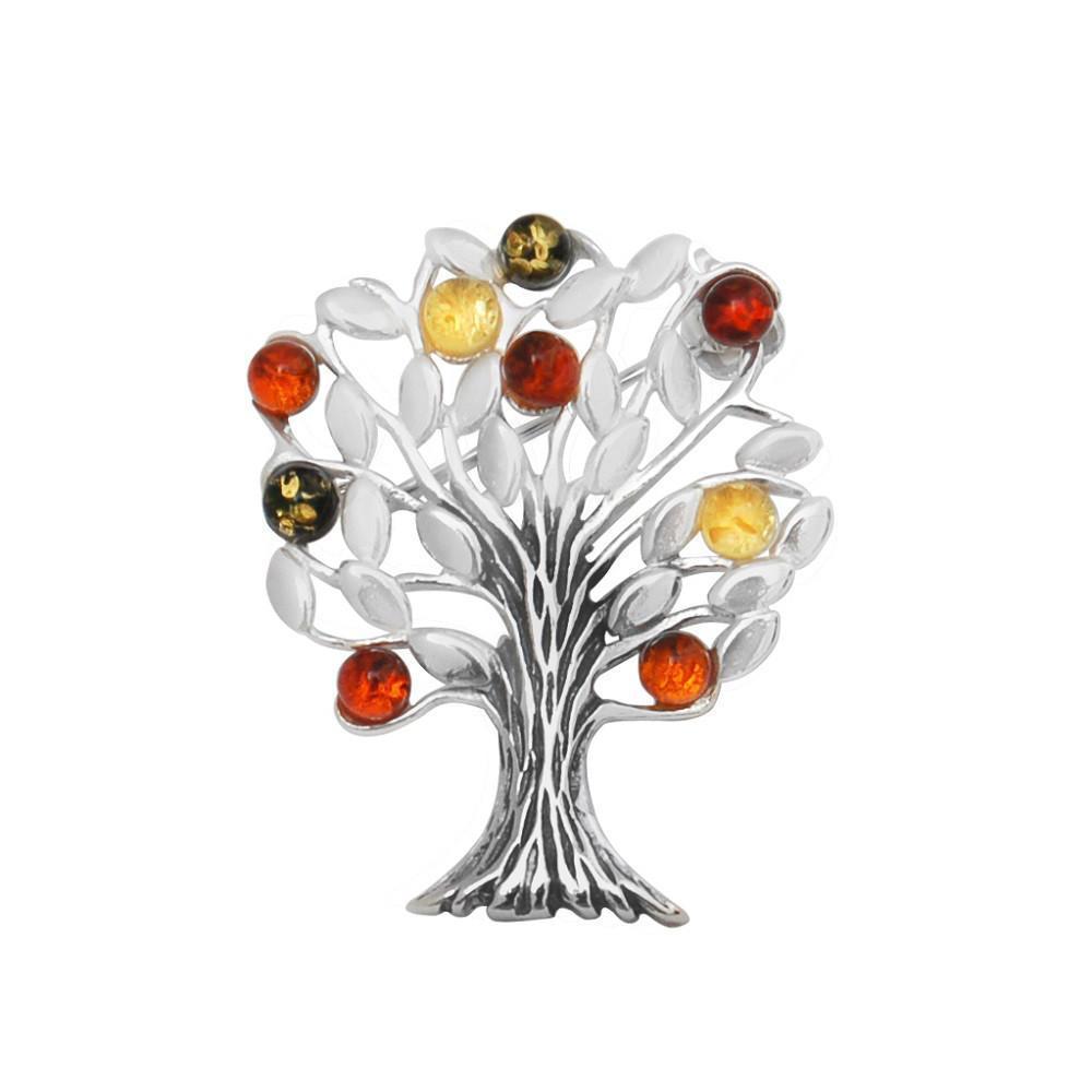 Silver & Amber Tree of Life Brooch - Goldmajor-Ogham Jewellery