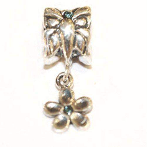 Silver butterfly & flower charm bead-Ogham Jewellery