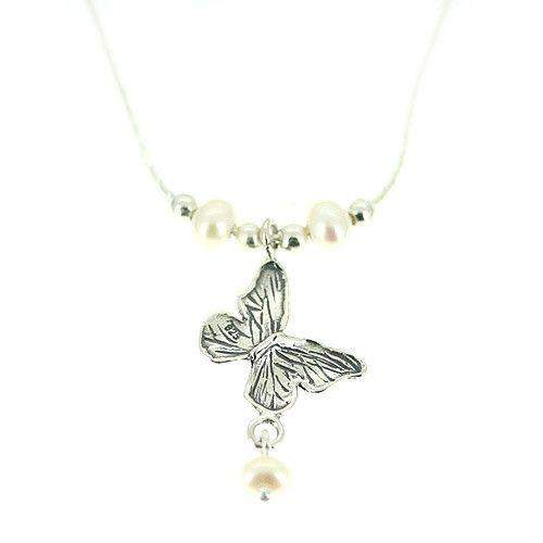 Silver Butterfly Pendant - Opaline, Pearl or Garnet - N6545-Ogham Jewellery