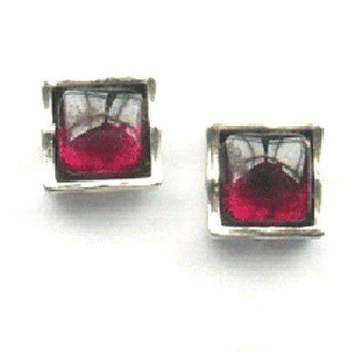 Silver &amp; Garnet Stud Earrings E2740C-Ogham Jewellery