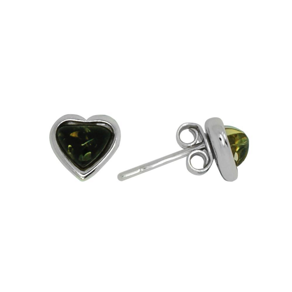 Silver & Green Amber Heart Earrings - Goldmajor-Ogham Jewellery
