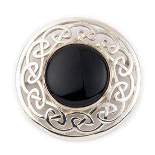 Silver &amp; Onyx Celtic Brooch - SB101 ORT-Ogham Jewellery