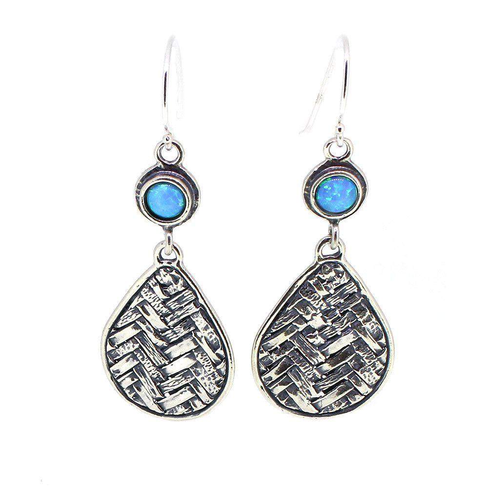 Silver & Opaline Or Garnet Patterned Drop Earrings - E732-1-Ogham Jewellery