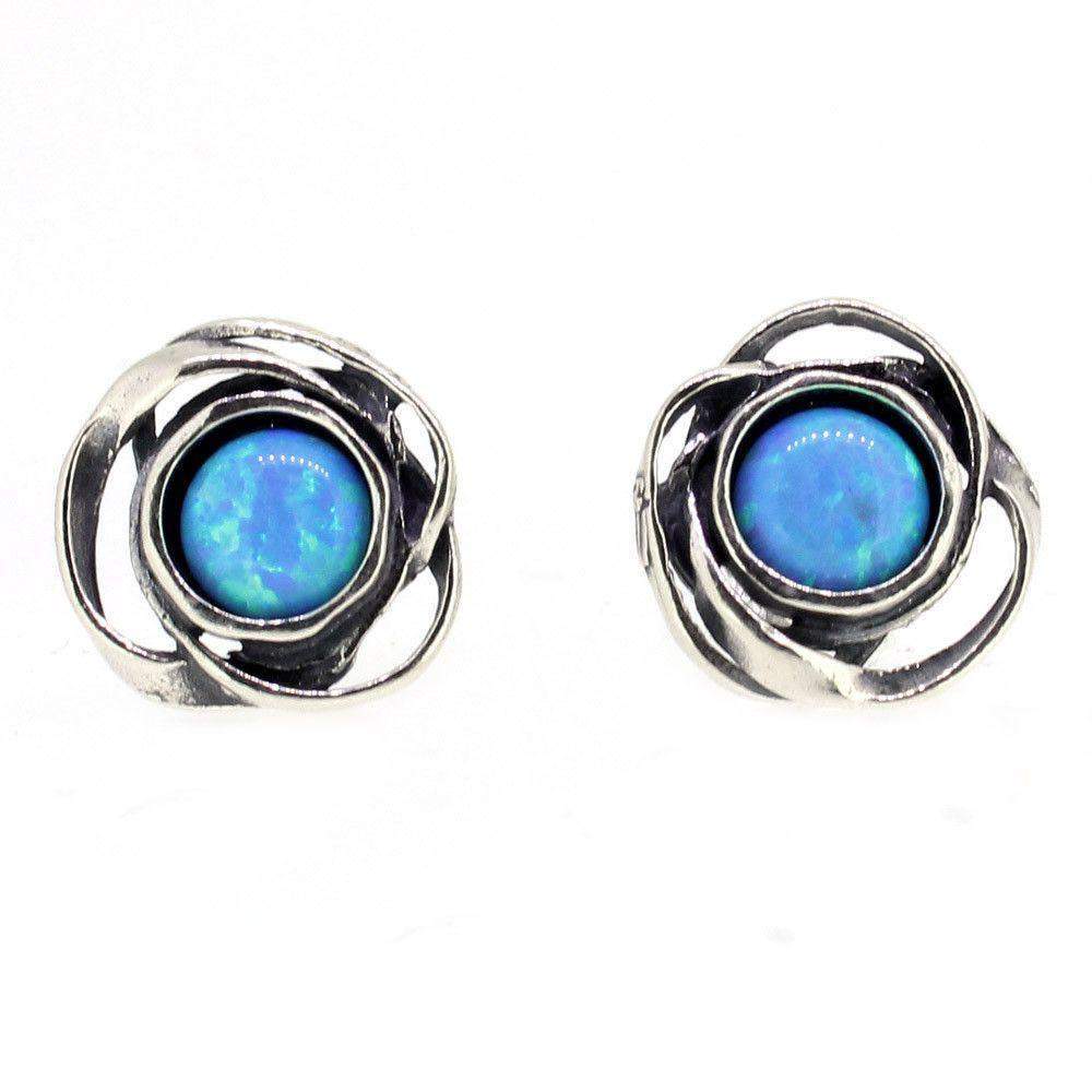 Silver & Opaline Stud Earrings E7150-1-Ogham Jewellery