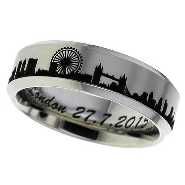 Laser Engraved Titanium Ring - 2226CH-Sky