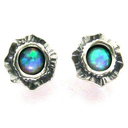 Small Round Silver Earrings With Opaline.-Ogham Jewellery