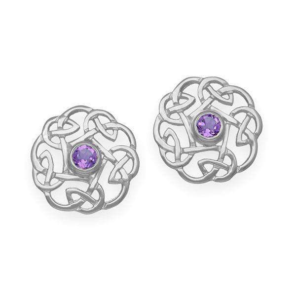 Sterling Silver &amp; Amethyst Celtic Earrings - CE17-Ogham Jewellery