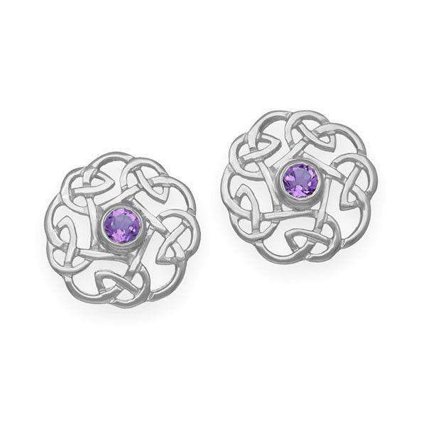 Sterling Silver & Amethyst Celtic Earrings - CE17-Ogham Jewellery