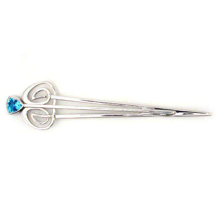Sterling Silver And Blue Topaz Kilt Pin - 866KBT-Ogham Jewellery