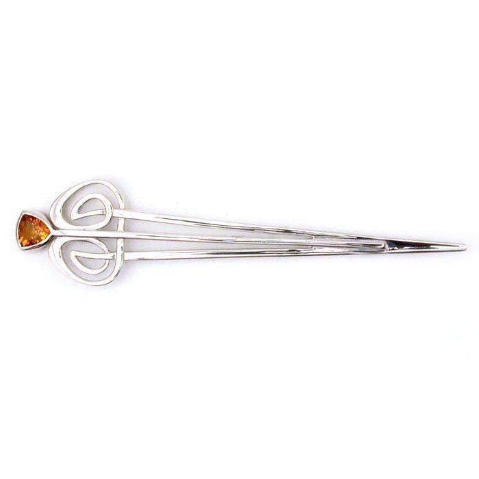 Sterling Silver And Citrine Kilt Pin - 866KCIT-Ogham Jewellery