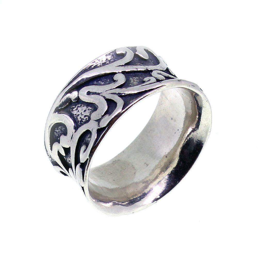 Sterling Silver And Oxidized Patterned Ring - R5363-Ogham Jewellery